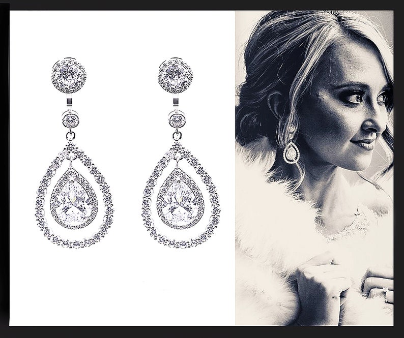 CZ pear drop earrings