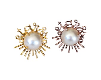 18K Gold Pearl Ring | Celestial Starburst Jewelry | South Sea Pearl, Sterling Silver
