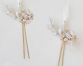 Feather Flower Hair Pins Accessories Bridal Headpiece