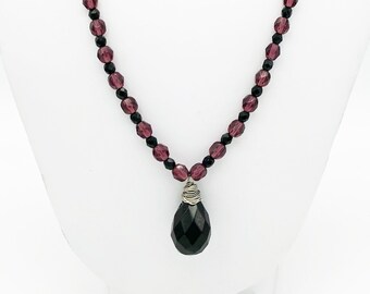 Purple and Black Czech Crystal Necklace Handmade