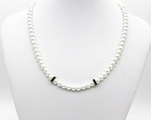 Black Swarovski Crystal White Pearl Necklace Handmade Wedding