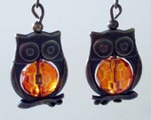 Amber Owl Earrings Handmade