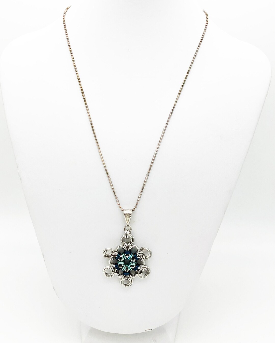 Blue Snowflake Chainmaille Necklace Handmade - Etsy
