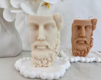 Zeus Head Candle: Handmade Soy Wax Sculpture, Home Decor