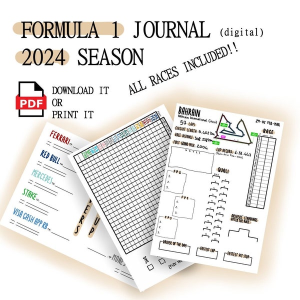 Formula 1 Race Tracker Journal 2024
