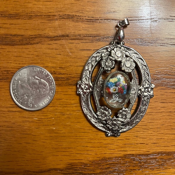 Vintage West German Reverse Carved Cameo Flower Pendant