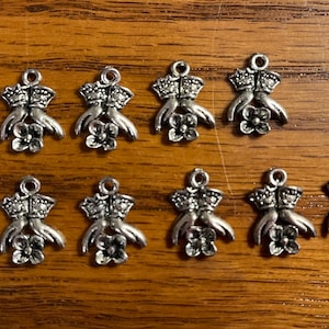 Antique Silver Victorian Woman Lady Hands Flower Charm Lot-9