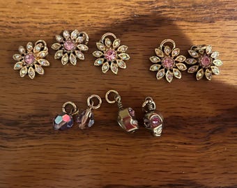Vintage R.J. Graziano Signed Pink Flower Rhinestone Charm Lot-8