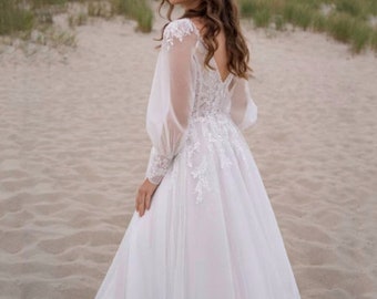 Boho Wedding Dress 2021 | Halter Bohemian Sleeveless Lace Bridal Gown | Robe De Mariee Sweep Train | Custom Made