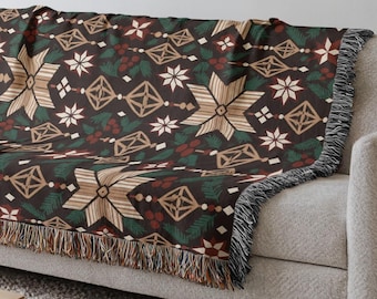 Himmeli Star Christmas Woven Blanket - Nordic Folk Tapestry Throw, Holiday Decor Gift