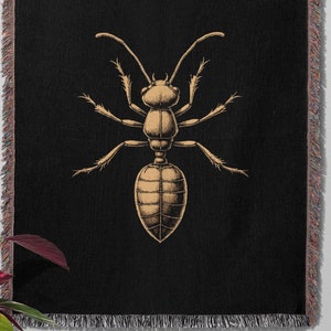 Cobertor de algodão trançado com design de formiga, manta de arte exclusiva com insetos, roupa de cama aconchegante e estilosa, perfeita para amantes da natureza, presente de decoração artística para casa