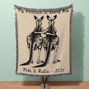 Personalized Kangaroo Couple Blanket - Valentine's Day Gift for Couples, Custom New Engagement Throw, Anniversary or Wedding Animal Tapestry