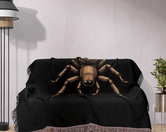 Spider Blanket, Gothic Spider Tapestry, Black Cotton Woven Throw, Dark Academia Home Decor Gift, Creepy Crawler Halloween Decoration