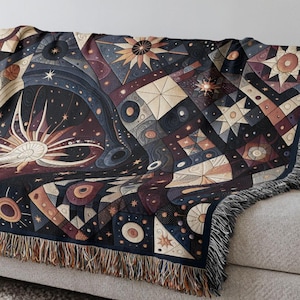 天体パッチワークブランケット、星空コットンキルト、ボヘミアン風インテリアに最適な心地よいベッドスプレッド、ギャラクシーデザインスロー、ユニークな寝具ギフト、ホームデコレーション