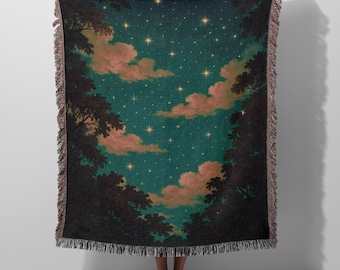 Manta de algodón tejida celestial, manta de noche estrellada, tapiz de galaxia, arte de constelaciones, decoración del hogar con cielo nocturno
