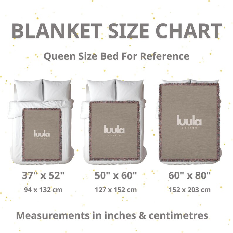 Custom Pet Cat Design Woven Blanket 100% Cotton. Personalized Name included. Size Chart