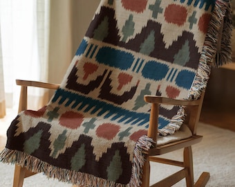 Nordic Ikat Woven Blanket - Folk Modern Scandinavian Throw, Neutral Living Room Decor Housewarming Gift