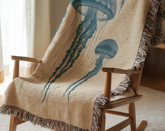Ocean Jellyfish Woven Cotton Throw Blanket – Coastal Home Decor