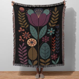 Large Floral Throw Blanket, Cozy Woven Blanket, Colorful Flower Design Blanket, Decorative Bohemian Blanket, Home Accent Blanket
