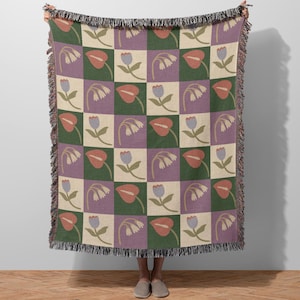 Couverture confortable en patchwork - Couette en coton à fleurs, jeté vert mauve, literie chaude et colorée, couette décorative