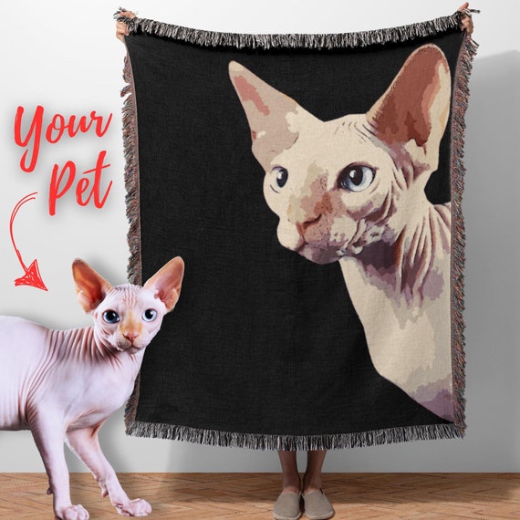 Woven Custom Pet Portrait Blanket, Personalized Cat Throw, Pet Lover Gift
