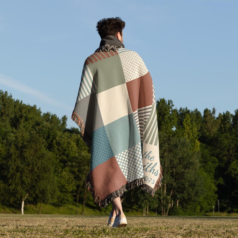 Personalized Patchwork Blanket, Cozy Outdoor Throw, Custom Family Gift, Keepsake Blanket, Picnic Blanket, Unique Design, Summer Blanket