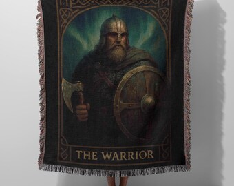 Norse Mythology Viking Warrior Blanket – Odin Tarot Tapestry, Woven Cotton Wall Art