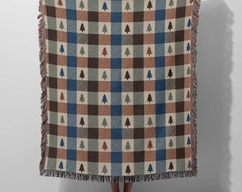Spruce Plaid Woven Blanket - Folk Modern Scandinavian Throw, Neutral Living Room Decor Housewarming Gift