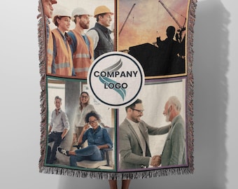 Company Logo Blanket, Personalized Photo Business Blanket, Custom Startup or Corporate Gift, Colleague Retirement Gift for Boss or Employee