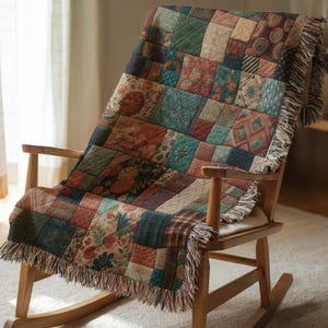 Manta de patchwork animada - Colcha de arte popular multicolor - Acogedora manta de tapiz tejido - Edredón bohemio para decorar o regalar