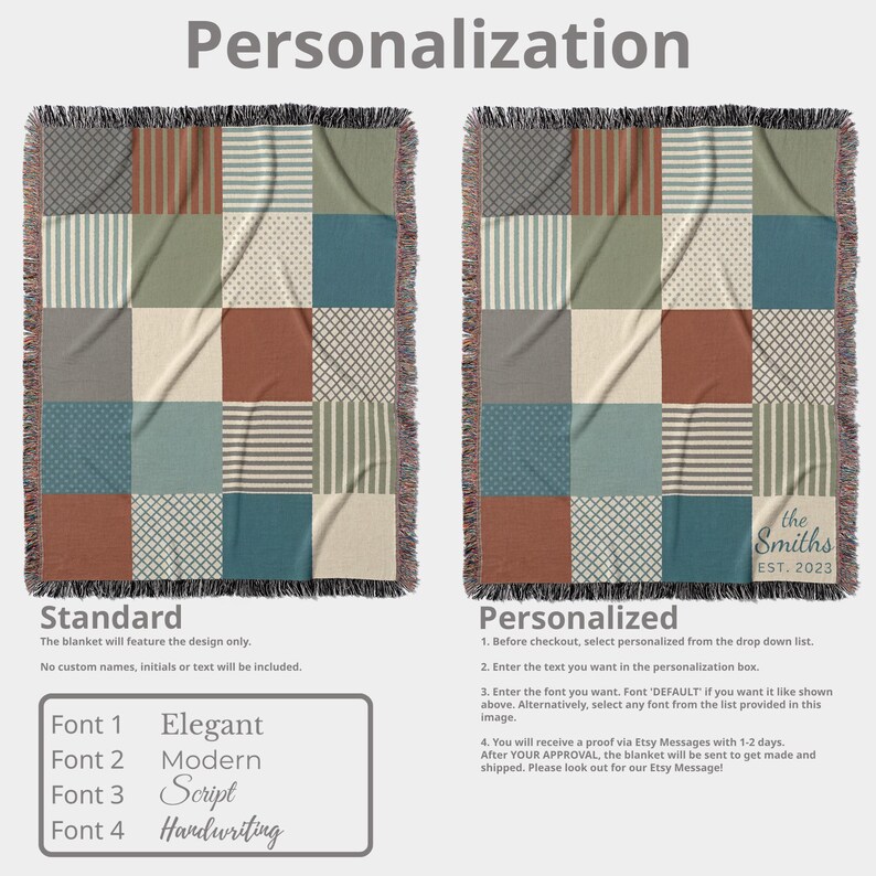 Custom Name Patchwork Throw Blanket, Personalized Woven Blanket, Custom Family Blanket, Unique Housewarming Gift, Custom Text Blanket