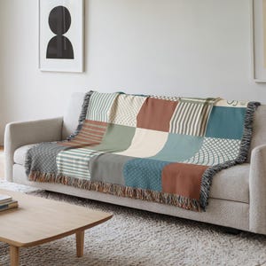 Cozy Patchwork Throw Blanket, Colorful Geometric Design Sofa Cover, Decorative Couch Blanket, Modern Living Room Decor