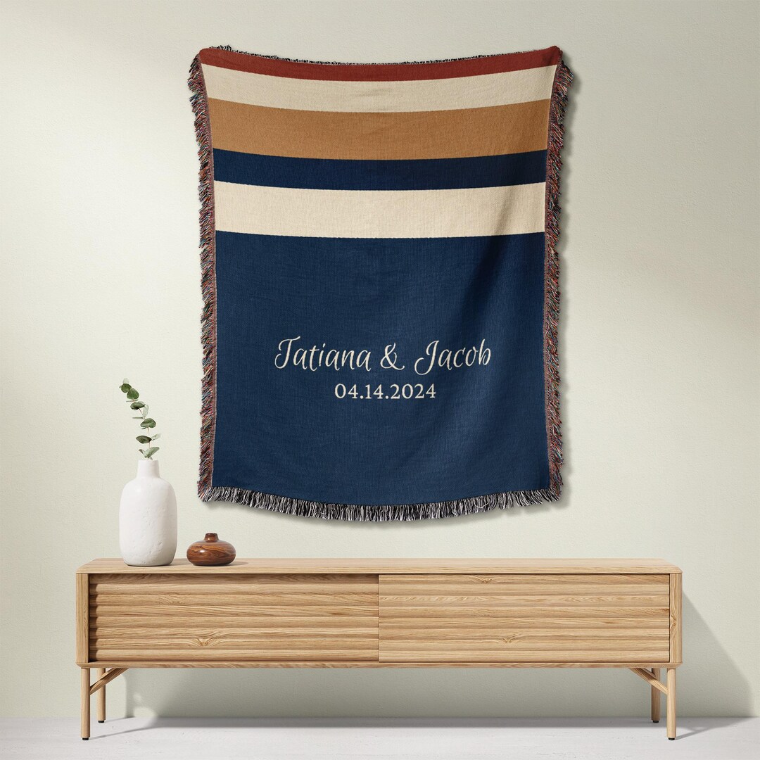 Cotton Anniversary Gift, Personalized Woven Blanket for Couple, Nordic ...