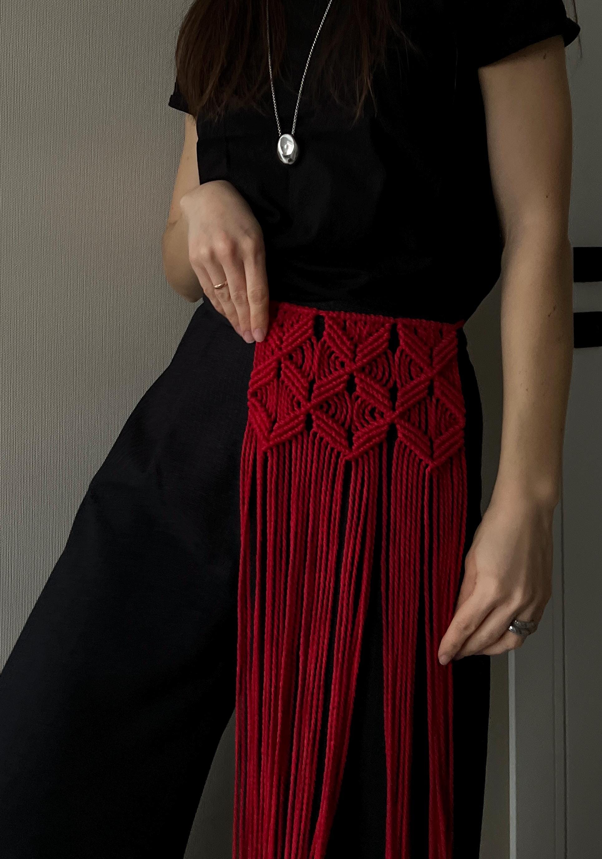 Beautiful Unique Brown and Red Bead Belt with Fringe Brown Fringe Belt - Etsy main image 4