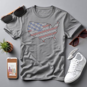Vierter Juli Hund Mama Muster T-Shirt für Hundemama, Unabhängigkeitstag Amerikanische Flagge Shirt für Hundeliebhaber, Vaterländische Welpen USA Karte