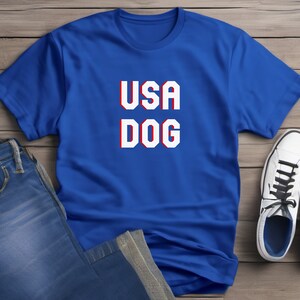 USA DOG T-Shirt for Dog Mama, 4th of July Independence Day Shirt for Dog Lover, White and Red American Flag TShirt for Patriotic Puppy