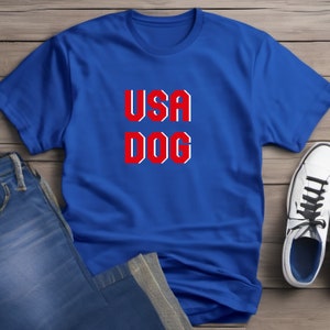 USA DOG T-Shirt for Dog Mama, 4th of July Independence Day Shirt for Dog Lover, Red and White American Flag TShirt for Patriotic Puppy