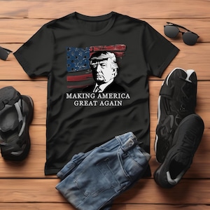 Beunruhigte Flagge Donald Trump, der Amerika großartig wieder T-Shirt macht, Wahlhemd 2024 für punischen Wähler, Hundeliebhaber-T-Shirt für MAGA Mama