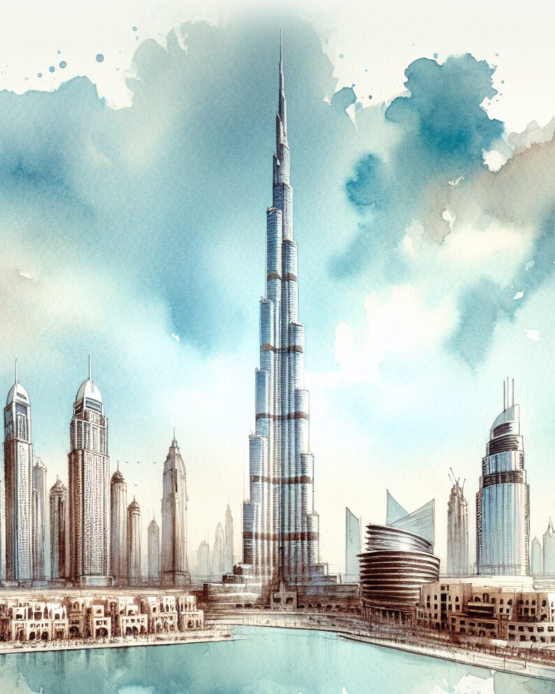 Burj Khalifa Art, Dubai Printable Poster, Travel Poster, Travel Gift Digital Printable Art ...