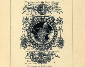 Skeleton Bones Print on Antique Book Page