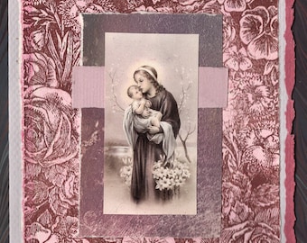 Tarjeta de Collage de Simpatía Cristiana Religiosa Madonna y el Niño