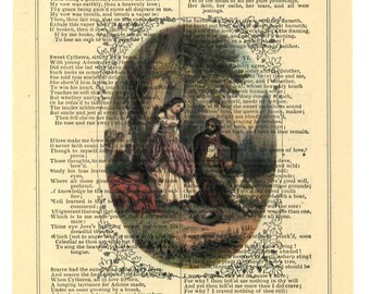 Shakespeare Passionate Pilgrim Lovers Print on Antique Book Page
