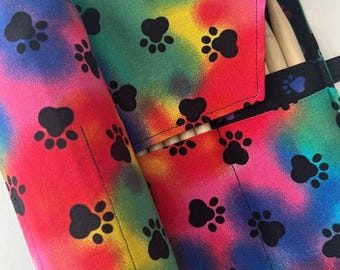double pointed knitting needle case - organizer  - crochet hook - organizer - 28 pockets - rainbow pet paws