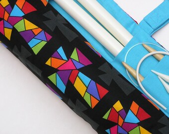 Handmade Knitting Needle Organizer – Stained Glass Crosses, 36 Pockets