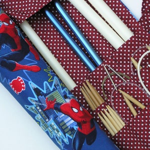 large knitting needle case - knitting needle organizer - Spiderman print- 36 pockets