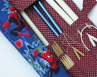 Spiderman Knitting Needle Case - Handmade 36-Pocket Organizer