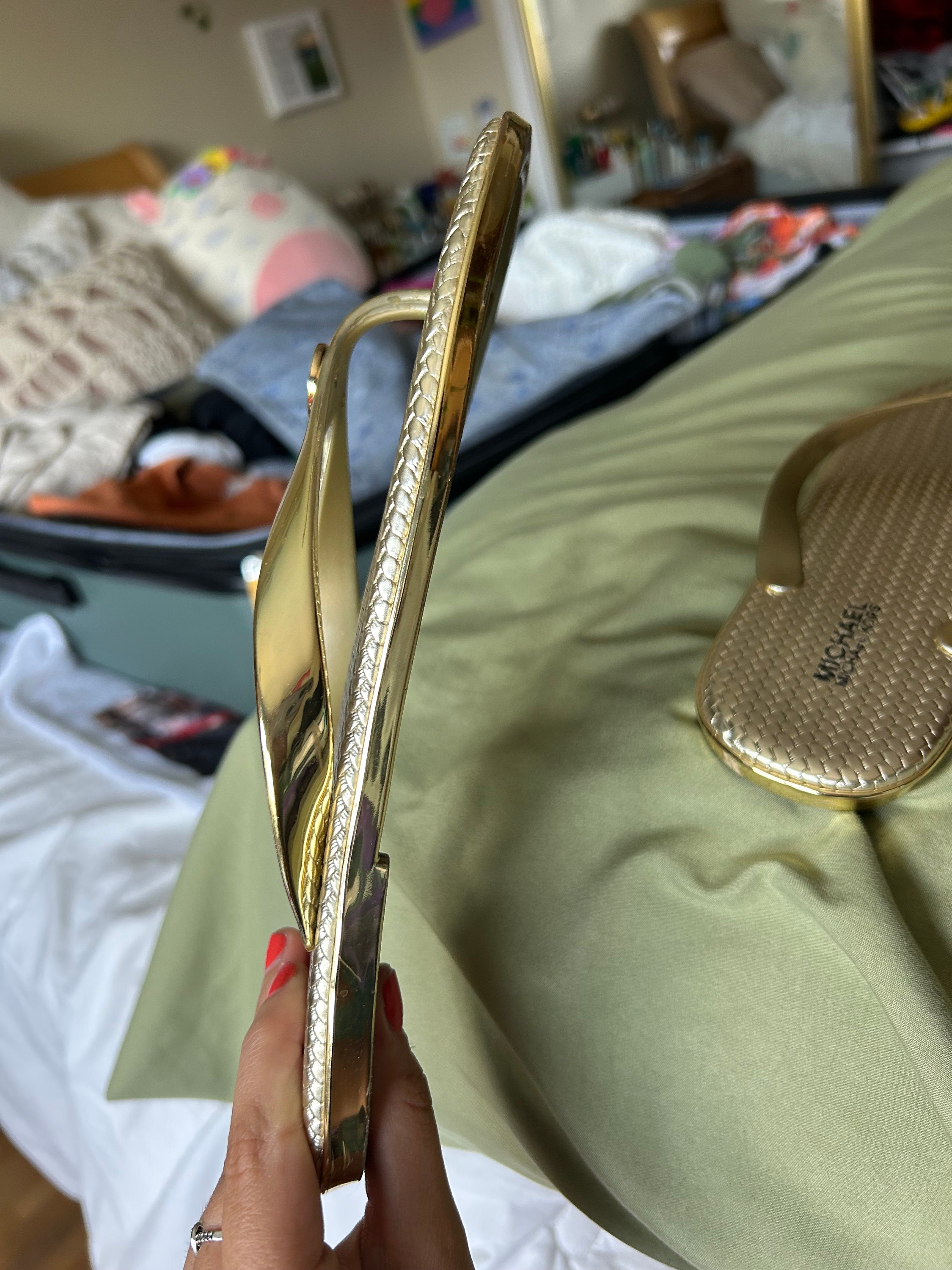 Michael Kors Raelynn Darby Girls Flipflops In Gold