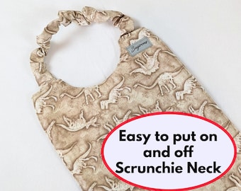 WATERPROOF YOUTH BIB for 5-13 years old | Expandable Scrunchie Neck | Clothing Protector for Pre-teen | Fossil Bib | Special Needs Bib