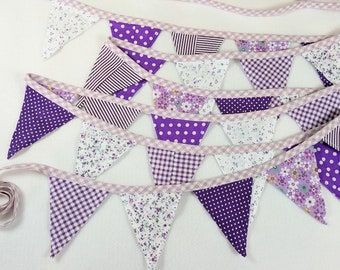28 FLAGS 9 feet(108") Double Sided PURPLE Fabric Garland - Home Decor - Party Decor - Baby Showers - Garden Wedding Decor - Fabric Bunting