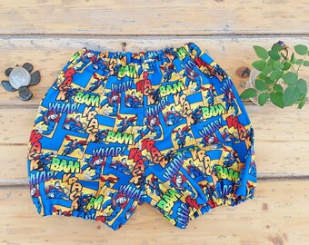 Superhero Baby Bloomers | 2T Summer Shorts | Boys Cotton Shorts | Toddler Bloomers | Light-weight Cotton Bloomers | Elastic Waist & Thigh